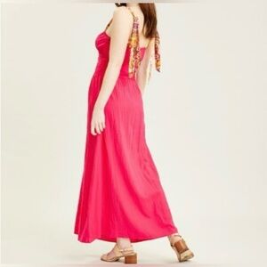 Free People Hot Hibiscus Santorini Linen Barbiecore Summer Maxi Dress Size 6